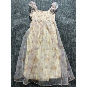 Arula Floral Smocked Midi Dress Womens A XL Cottagecore Sheer Ruffle Straps